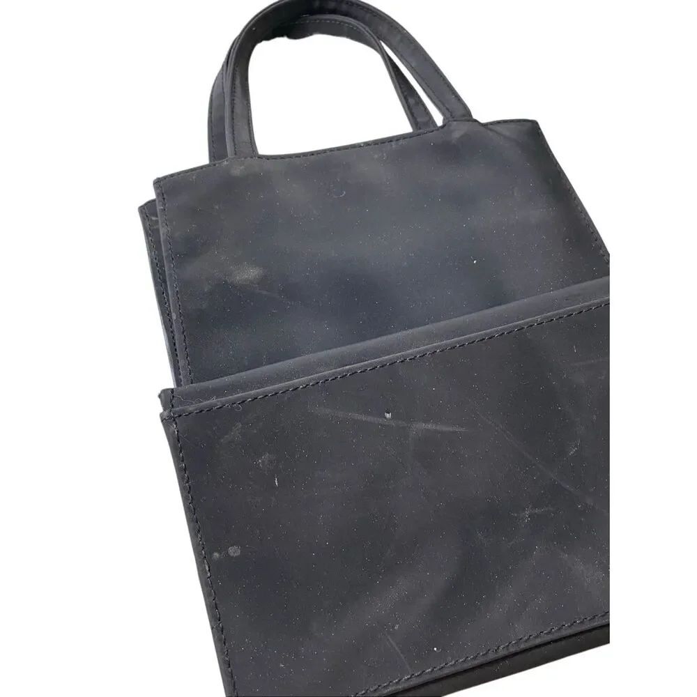 Butterfly Embroidered Mini Tote Handbag Y2K Goth Grunge Shoulder Purse Black PVC - Picture 5 of 11